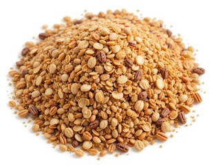 Fototapeta premium Heap of Golden Granola with Nuts on a White Background