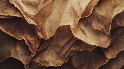 Abstract close up of textured brown fabric with folds and shadows creating a dynamic composition