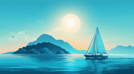 Fototapeta premium Sailboat on Calm Ocean with Clouds