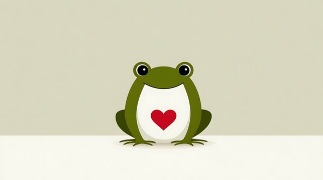 Cute Cartoon Frog Character with Heart on White Background for Nature and Love Themes