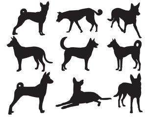 Dog Silhouettes: A collection of stylized dog silhouettes in various poses, capturing the essence of canine form and movement with bold simplicity. 