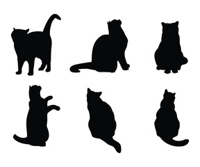 Cat Silhouettes Collection – A Charming Array of Black Cat Designs Featuring Various Poses Perfect for Illustrations, Logos, and Pet Projects.