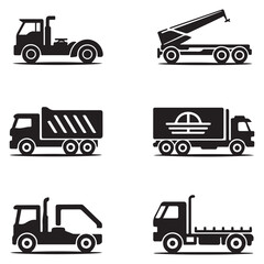 Trucks icon set Vector Black silhouettes. with white background