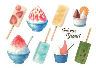 水彩で描いたアイスのイラスト