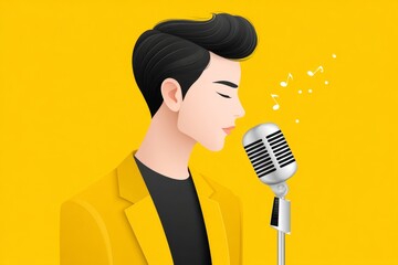 A retro storytelling poster with classic typography and a person narrating into a vintage microphone