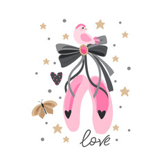 Romantic postcard with ballet shoes. Printing on children's clothes, print.