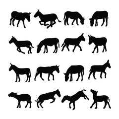 Donkey Silhouettes Collection - Featuring Various Poses for Illustrations, Logos, and Agricultural Projects