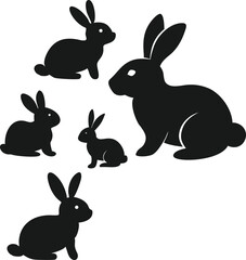 Silhouettes of Rabbits in Various Poses