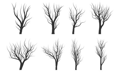 Obraz premium a set of black dead tree silhouette illustration design elements