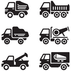 Trucks icon set Vector Black silhouettes. with white background