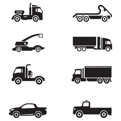 Trucks icon set Vector Black silhouettes. with white background