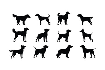 Diverse Dog Silhouettes Collection - Featuring Various Breeds and Poses for Illustrations, Logos, and Pet-Focused Projects
