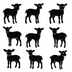 Charming Lamb Silhouettes Collection – Ideal for Farm-Themed Illustrations, Logos, and Creative Projects Featuring Adorable and Playful Lamb Poses in Artistic Vector Style