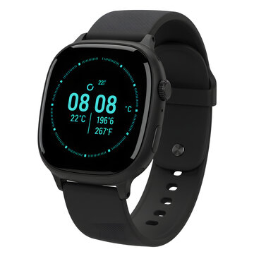 Modern black digital smart watch with a transparent background