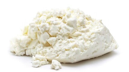 An appealing display of feta cheese is attractively presented. The feta cheese, a well - known Greek cheese, features white, creamy blocks