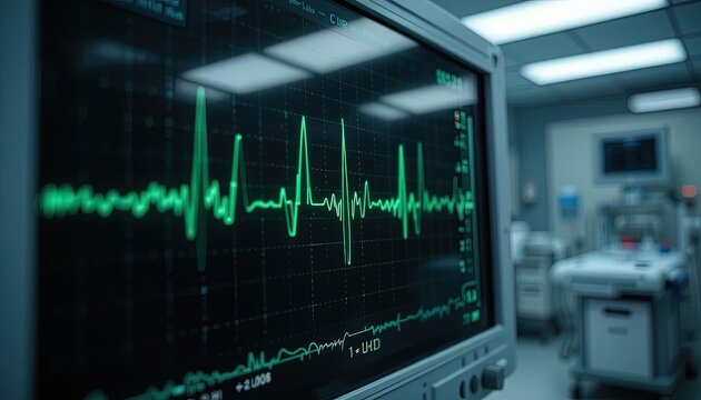A medical monitor displaying a heart rate pattern.