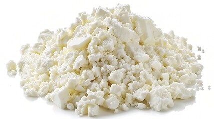 An appealing display of feta cheese is attractively presented. The feta cheese, a well - known Greek cheese, features white, creamy blocks