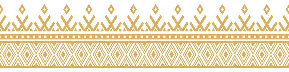 Gold ethnic ornament with geometric tribal border pattern.