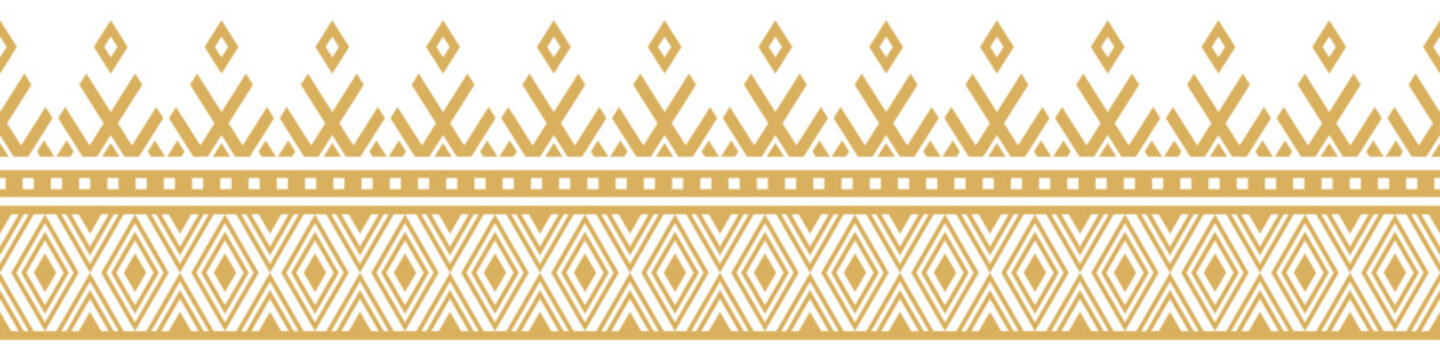 Gold ethnic ornament with geometric tribal border pattern.