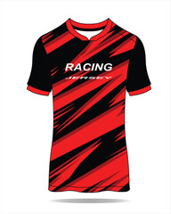 Racing jersey design featuring bold red and black stripes, ideal for sports merchandise display