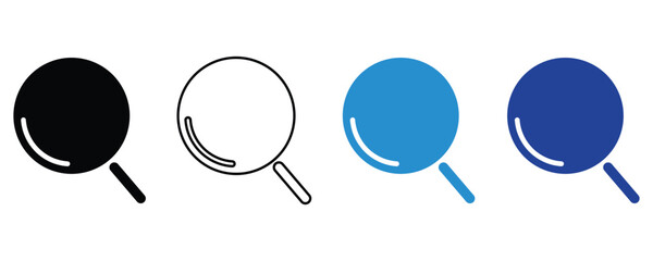 Magnifier glass icon vector set, search icon, magnifying glass vector icon set in flat style illustration isolated on white background.