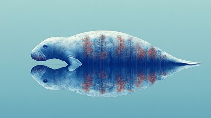 Manatee Reflection Forest Artwork.