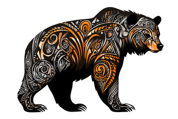 Tribal Bear Tattoo Design Orange Black Geometric Pattern