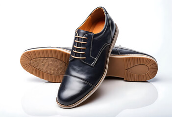 Brown leather men shoes for formal events, isolated on white background, Elegant footwear collection