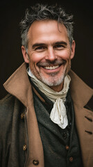 Fototapeta premium Elegant Man in Portrait: a portrait of an man with refined features, radiating warmth and confidence. He is elegantly dressed in period clothing and displays a charming smile