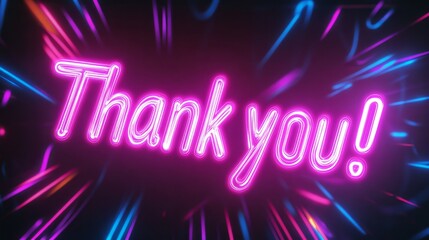 futuristic digital "Thank you!" banner glowing with neon light