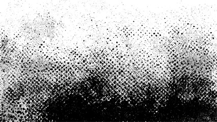 Monochrome texture composed of irregular graphic elements. Distressed uneven grunge background. Vector grunge line hatch halftone abstract pattern. Isolated retro frame with grainy halftone, noise.