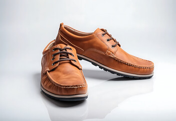 Brown leather men shoes for formal events, isolated on white background, Elegant footwear collection