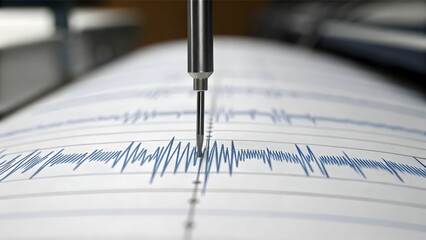 Seismology concept Seismograph recording earthquake waves with clear lines on paper.