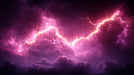 Electric Dance in the Sky: Witness a dramatic dance of nature's power, with vibrant pink and purple hues illuminating the dark canvas of a storm, as electric strikes across the sky. 