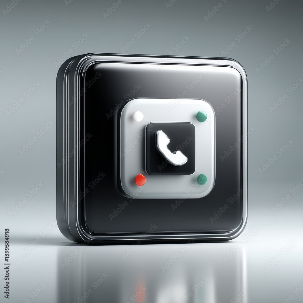 Aufkleber Shiny Call Icon - A 3D Rendering of a Modern Application Phone Symbol with Sleek Design Elements.
