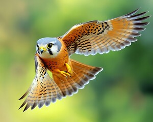 Fototapeta premium Falcon in Flight, Green Background (1)