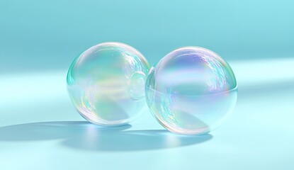 Two iridescent spheres on a pastel background