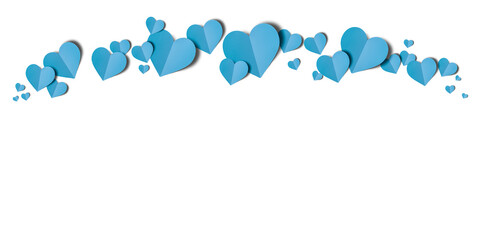 Light blue paper hearts isolated on transparent background. Valentine's day.