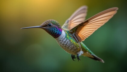 A Colorful Bird In Flight Against A Soft Green Background