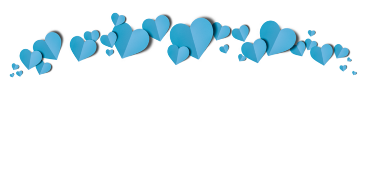 Light blue paper hearts isolated on transparent background. Valentine's day.