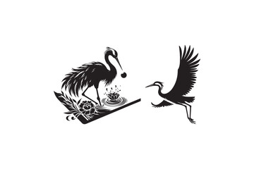 Crane bird vector silhouette black and white image adobe illustrator. eps