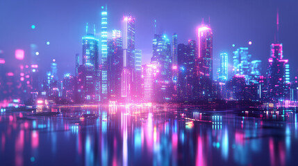 Obraz premium Futuristic cityscape with glowing nodes, a digital network connecting the urban future
