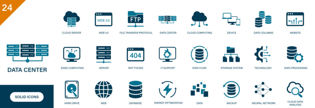 Data center icon. Containing information technology, server, data, cloud computing, internet.