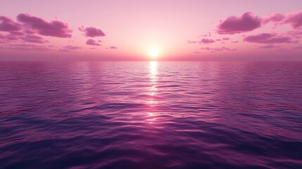 Obraz premium Serene Ocean Sunset: The calm ocean reflects the vibrant colors of a sunset. The sun casts a warm, inviting glow across the water, promising peace and tranquility.