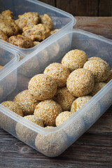 Traditional Malay Kuih Bom Bijan Fried Sesame Balls