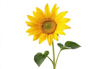 Fototapeta premium Single sunflower close up shot on white background