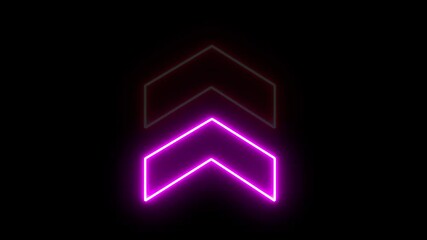Glowing neon purple arrow up directional icon animation. Abstract neon flash lightning arrow uploading animation