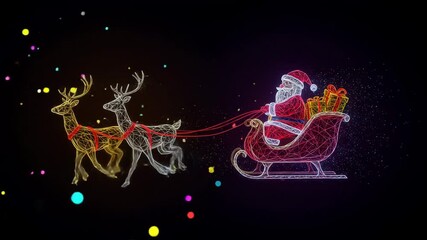 AI Generated Animation Abstract Polygonal Neon Style  Santa Claus Sleigh With Reindeer