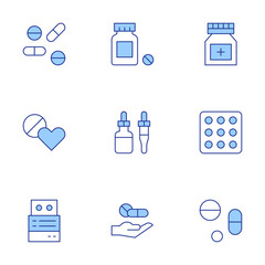 Medicine icons set. Line Duotone style, editable stroke. medicine, pills