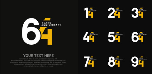 Anniversary logo set vector design, white and yellow color for celebration event